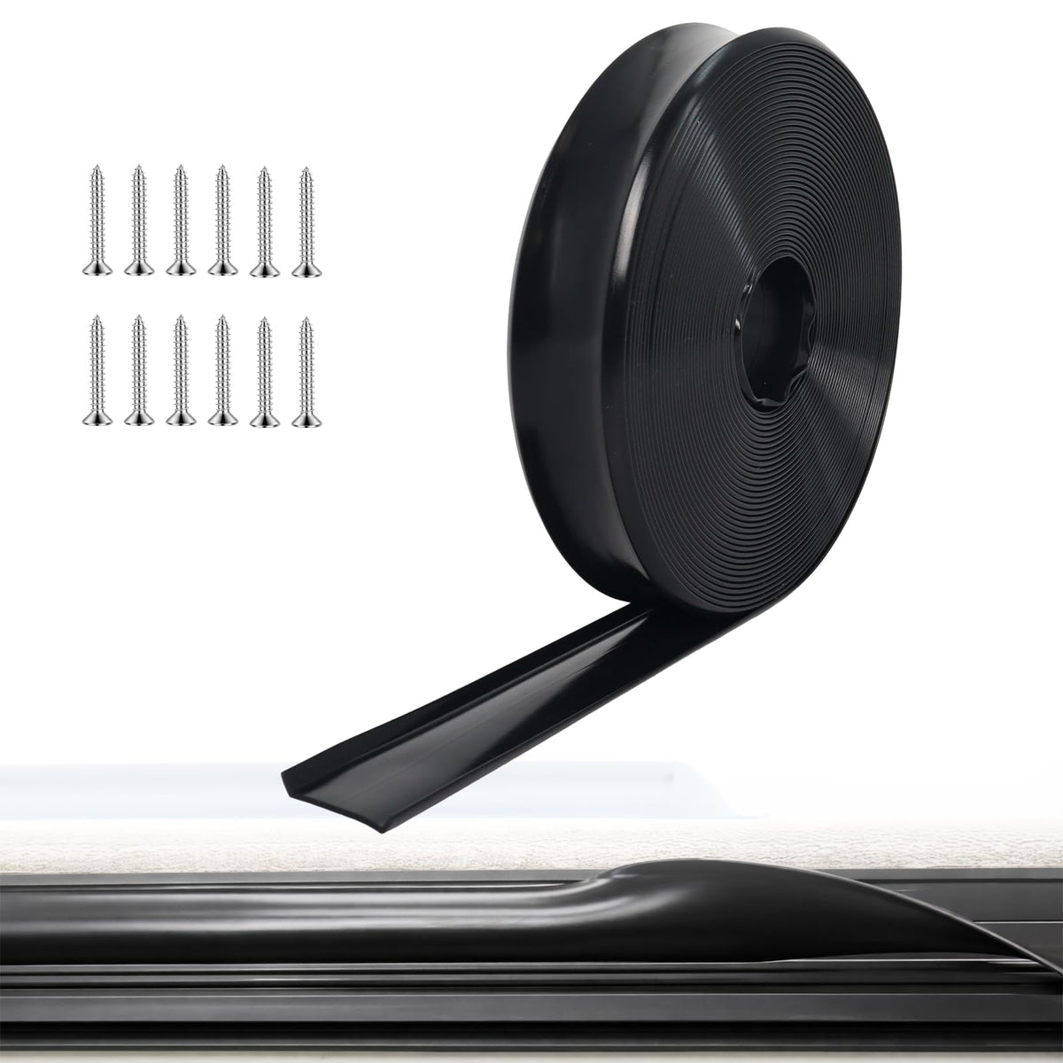 Podoy front view of 50ft black vinyl roll showing full length and packaging benefit