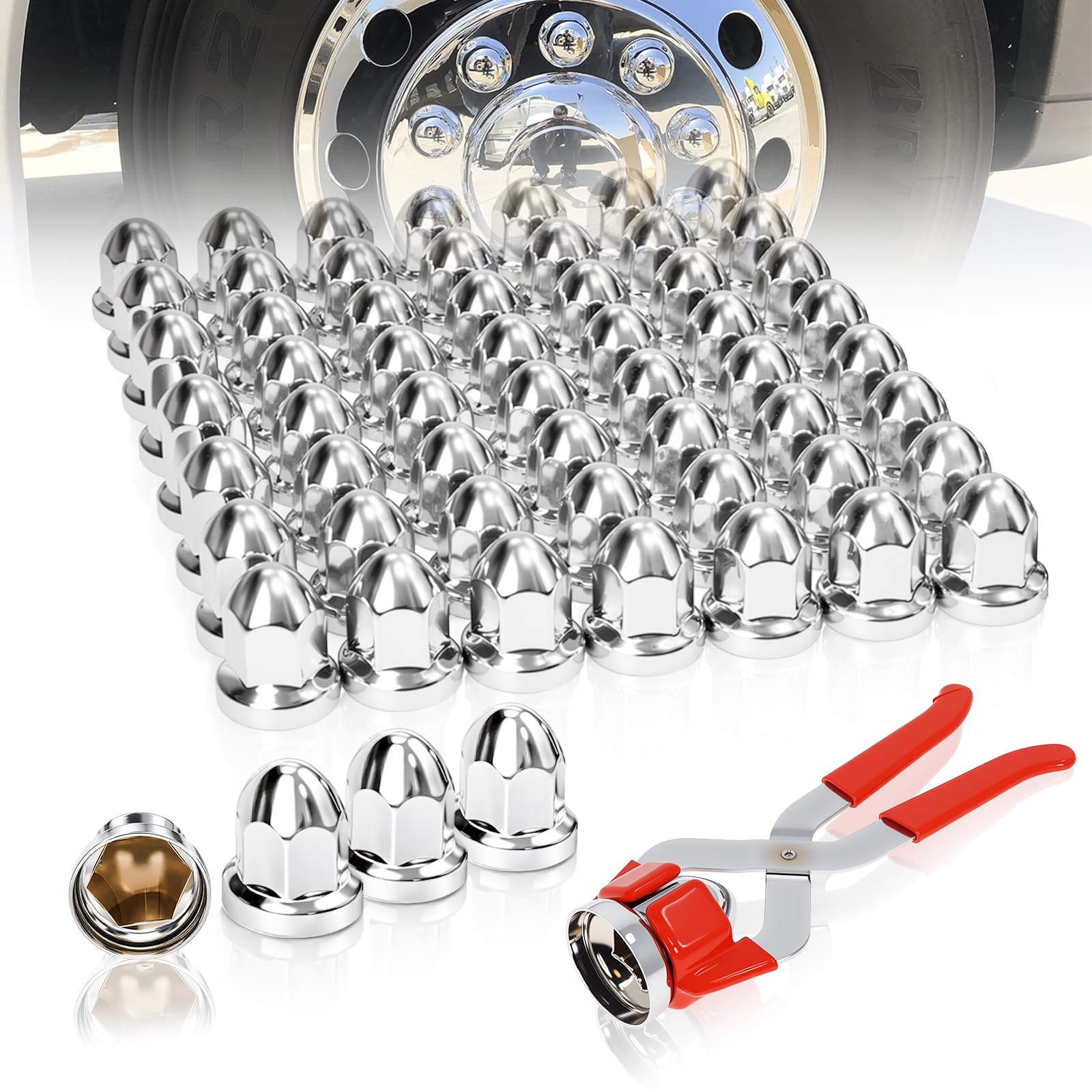 Podoy front pack of 60 chrome lug nut covers showing contents and value