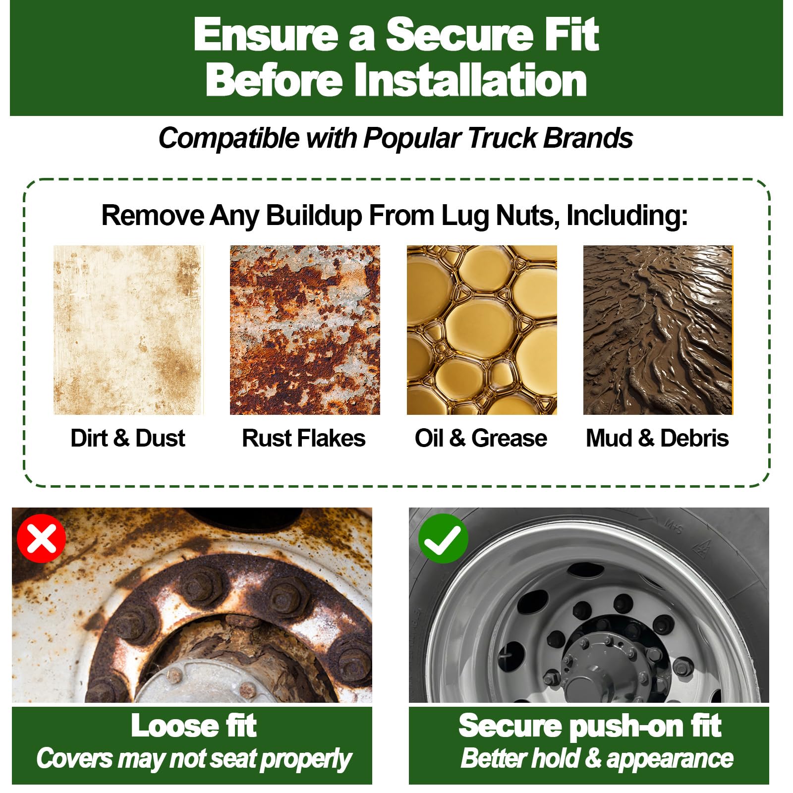 Podoy fitted caps on semi trailer wheel demonstrating on-road use benefit
