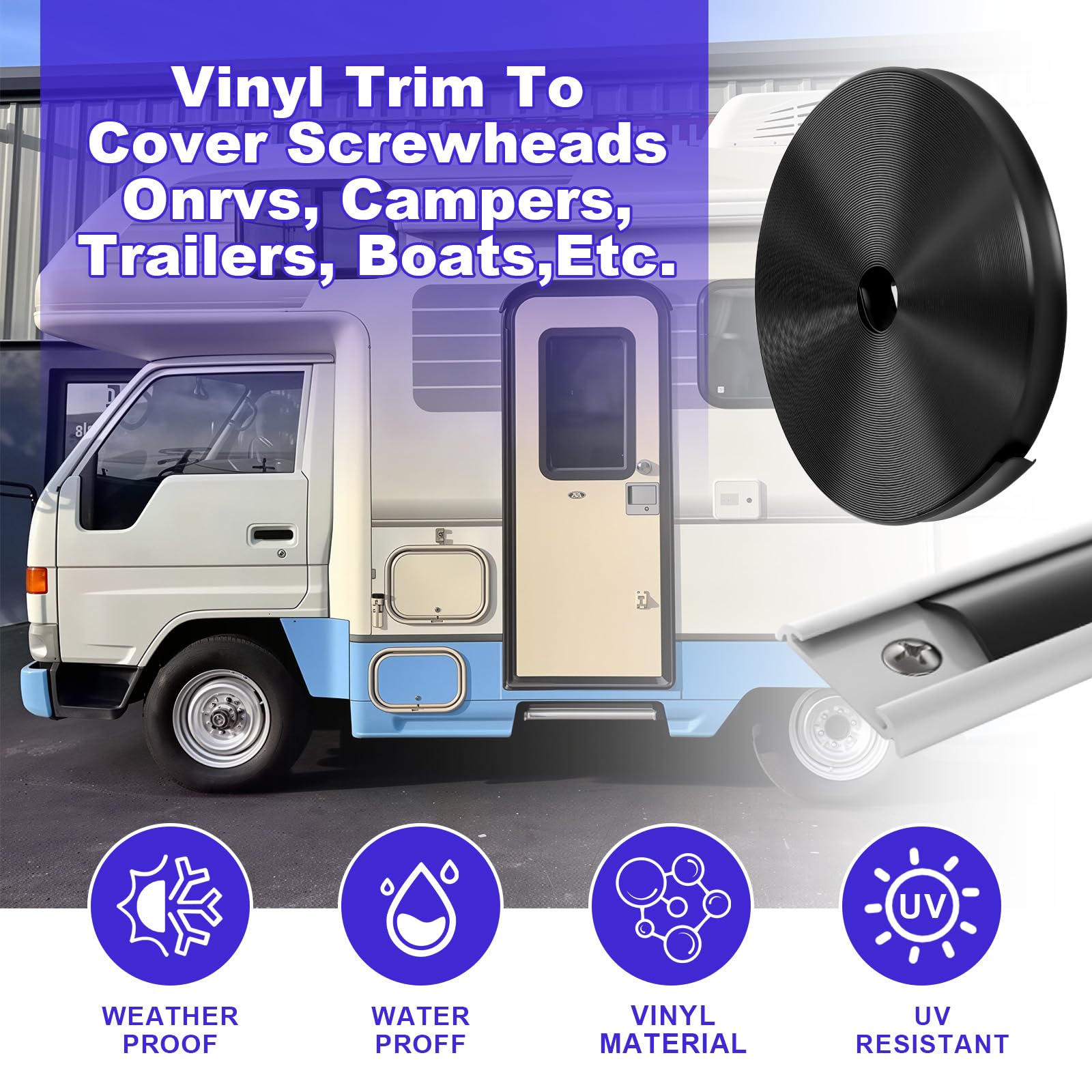 Podoy lifestyle scene of camper exterior with trim installed showing finished appearance