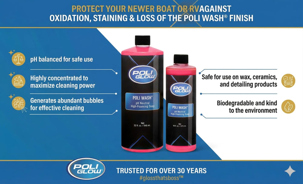 Poli Glow thick bucket suds that cling to surfaces for improved cleaning