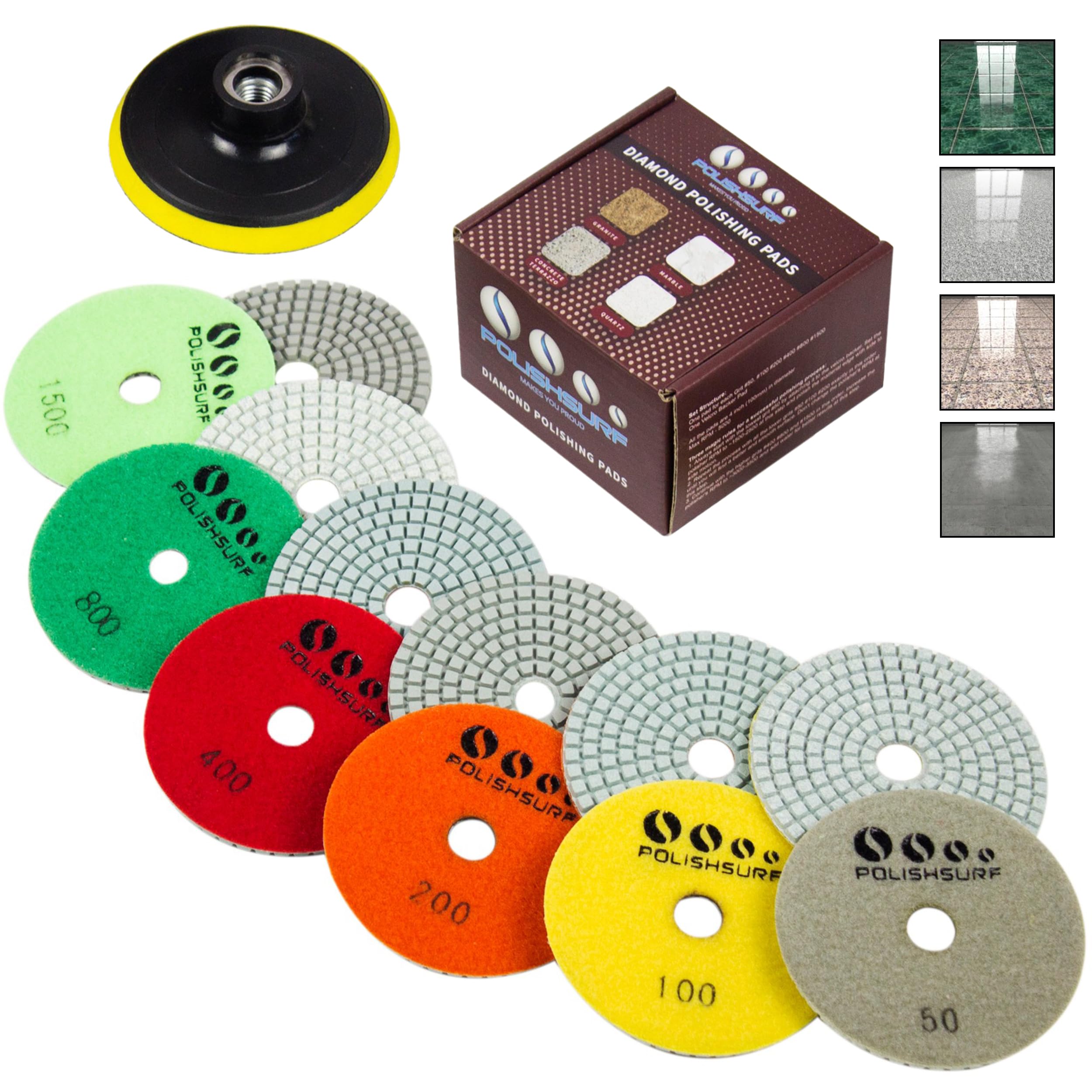 POLISHSURF front packaging showing full 7-piece polishing kit and benefits