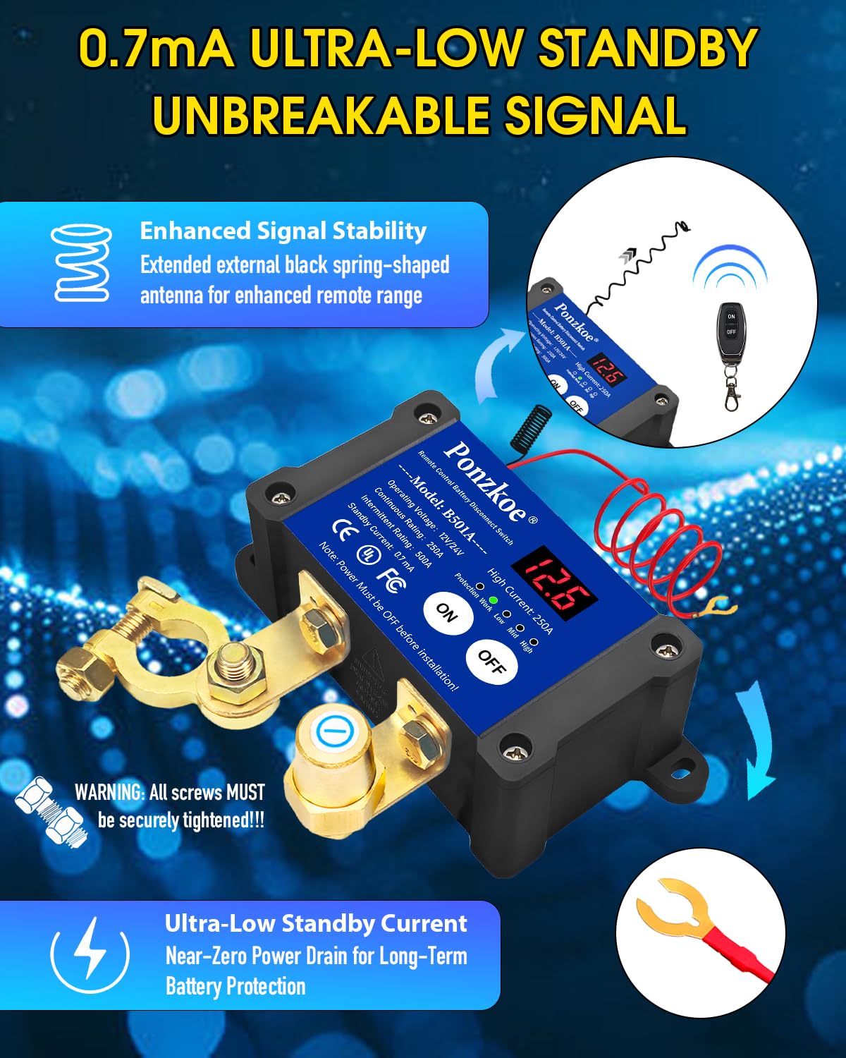 Ponzkoe installed on vehicle battery post providing secure isolation