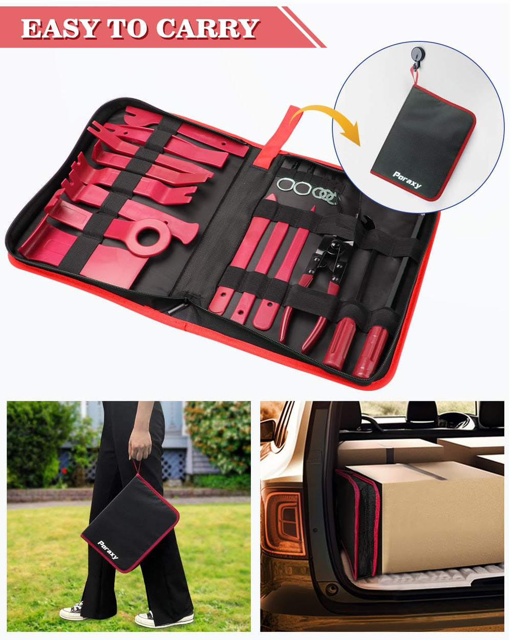 Poraxy tools in use removing a car door panel for damage‑free interior work