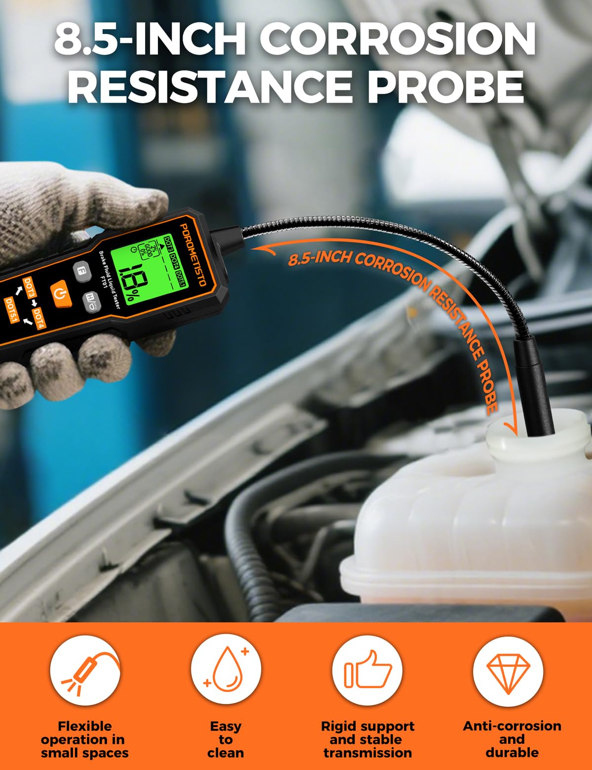 POROMETISTO yellow backlight warning to plan brake fluid replacement soon