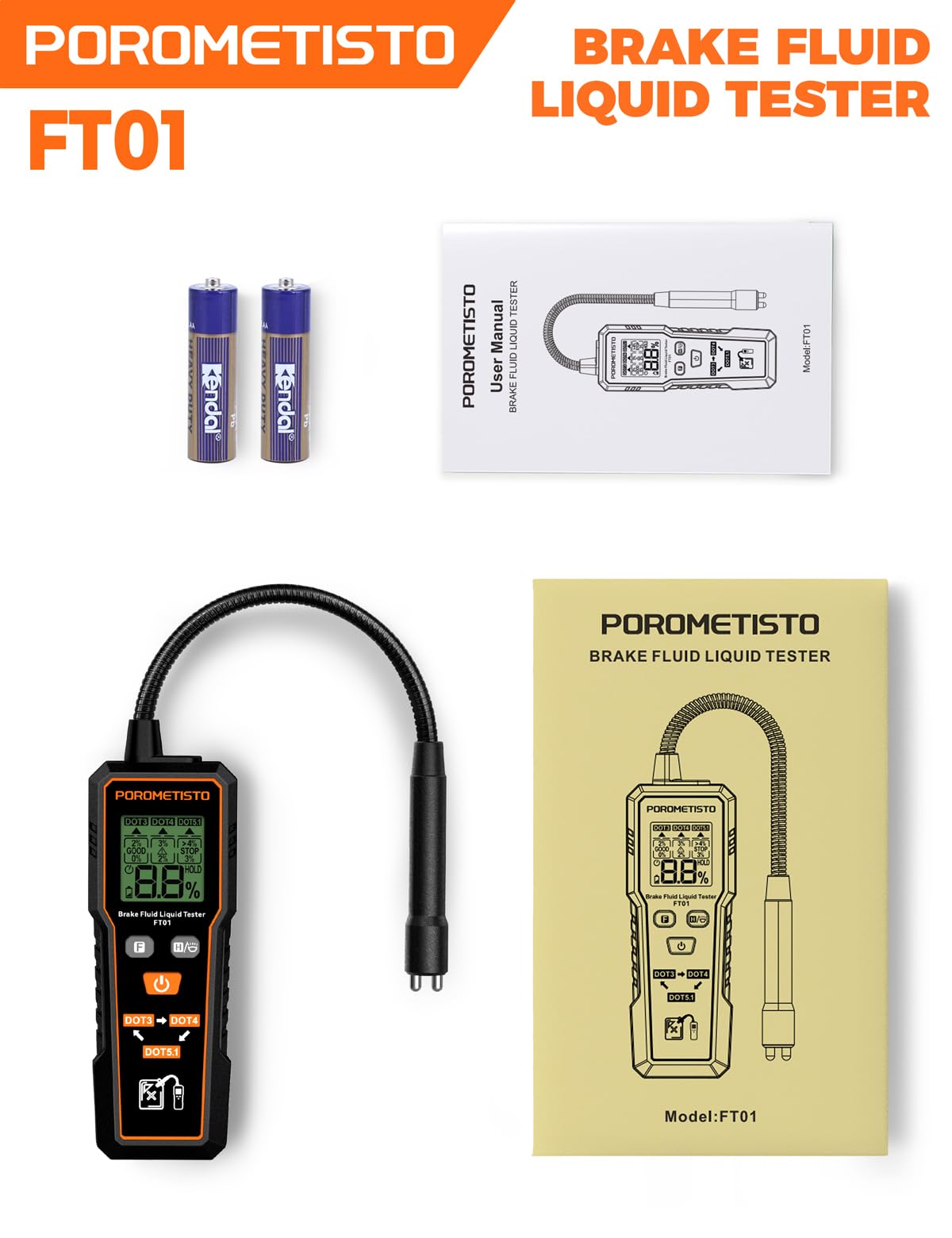 POROMETISTO packaging with batteries and manual for ready-to-use convenience