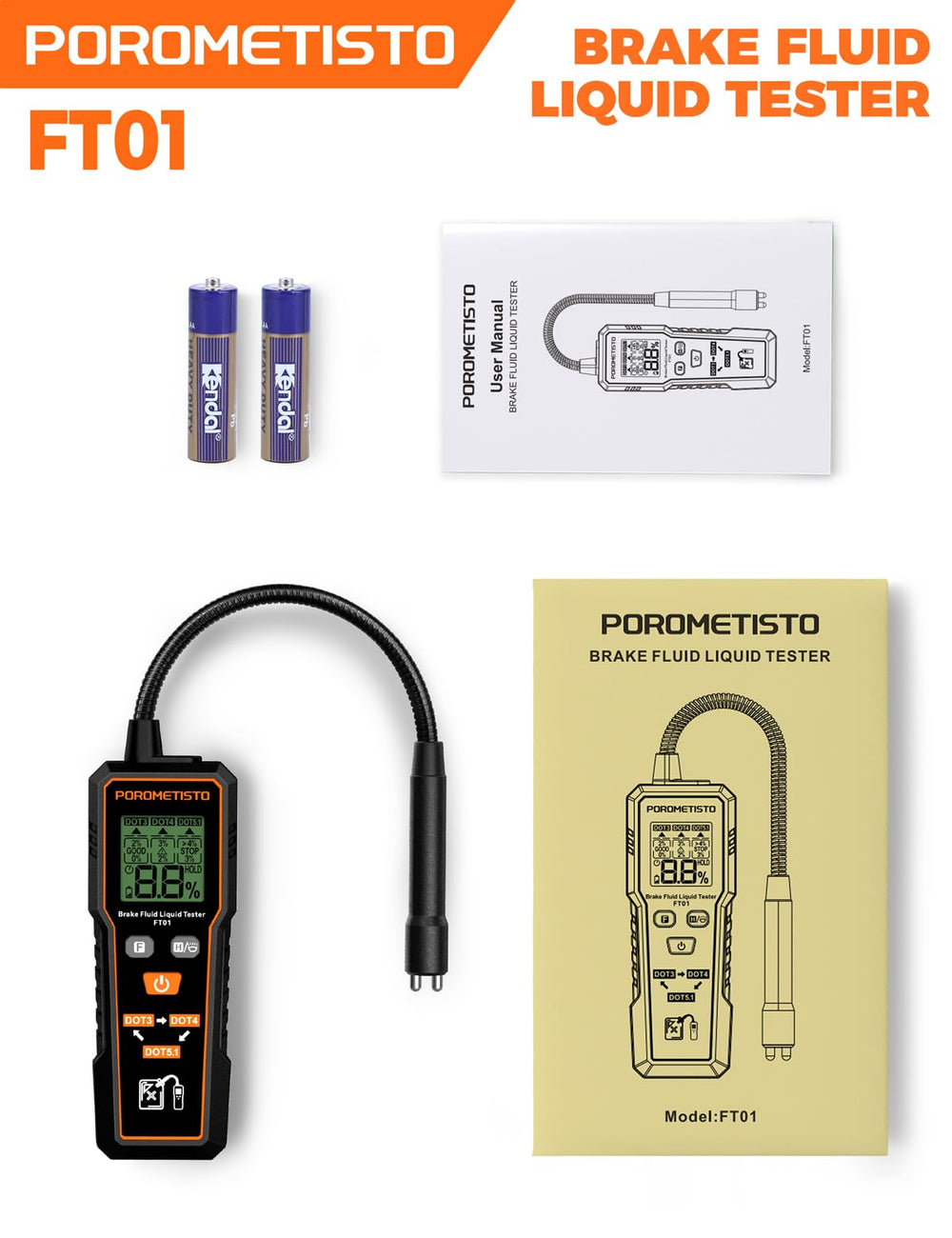 POROMETISTO packaging with batteries and manual for ready-to-use convenience