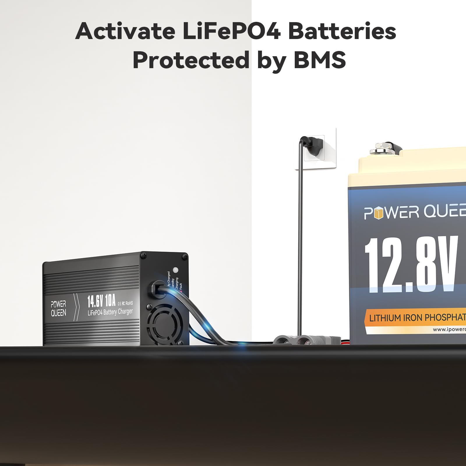 Power Queen LED status indicators showing charge progress and fault alerts