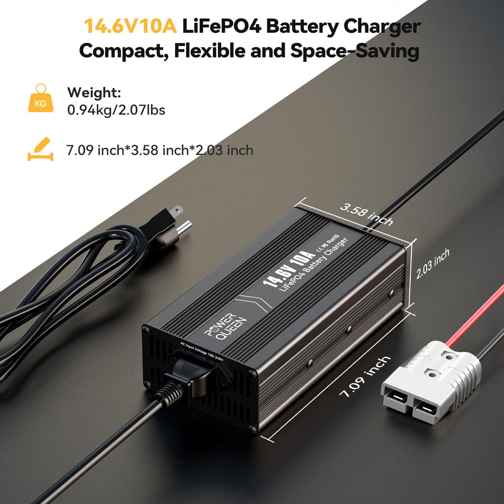 Power Queen size comparison next to hand to show compact, portable design