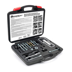 Powerbuilt front view of open case showing organized puller set and benefits of quick access