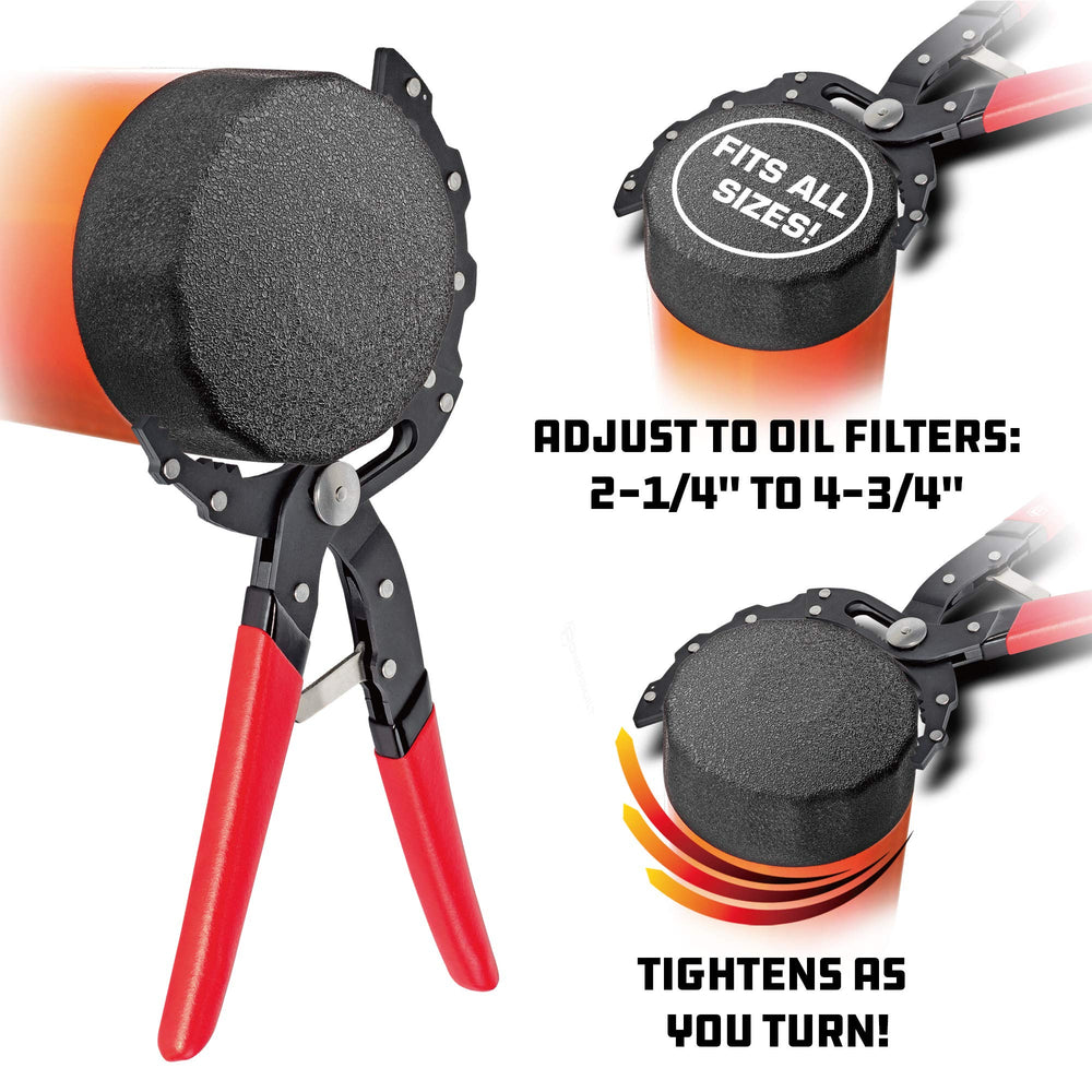 Powerbuilt hand holding pliers at pivot to show leverage and comfortable control