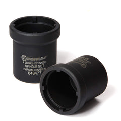 Powerbuilt front view of 4‑lug spindle nut socket showing profile and fit