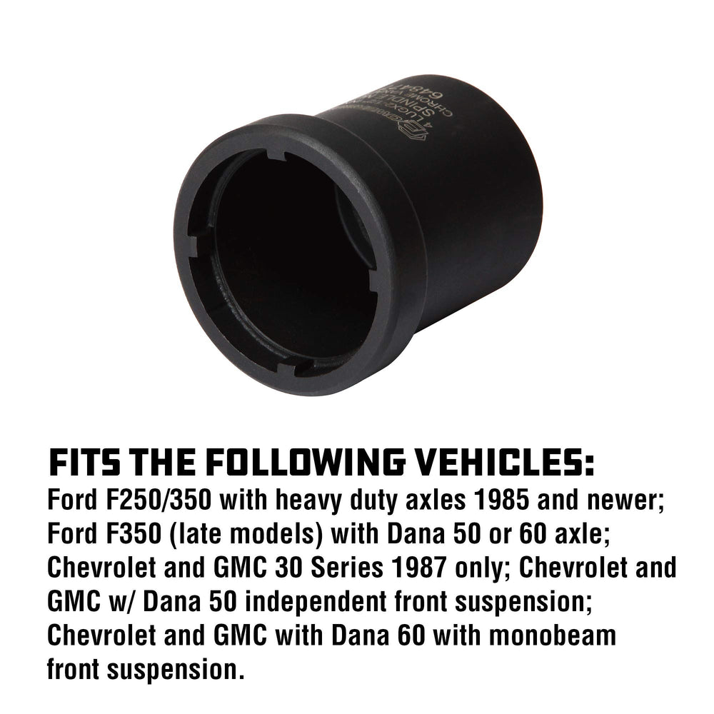 Powerbuilt socket installed on truck hub demonstrating safe hand-tool removal