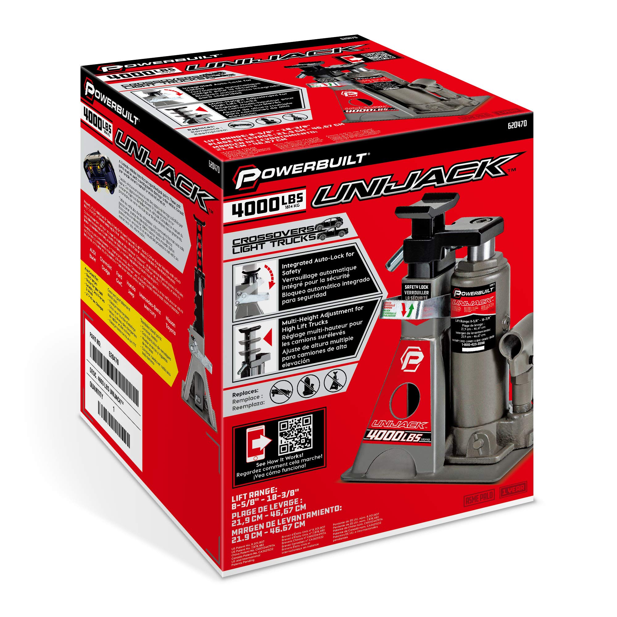 Powerbuilt UniJack fully extended height demonstrating lift range advantage