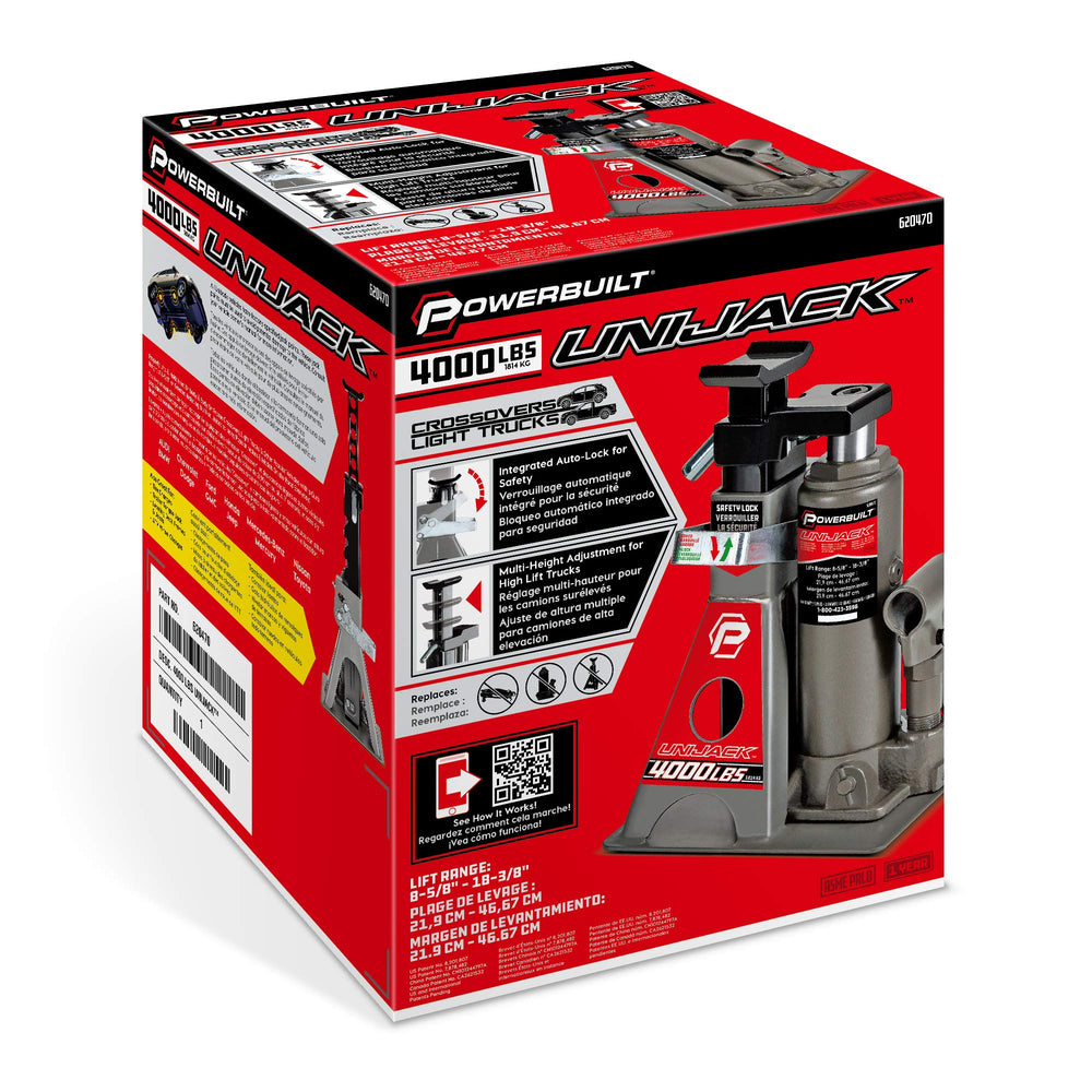 Powerbuilt UniJack fully extended height demonstrating lift range advantage