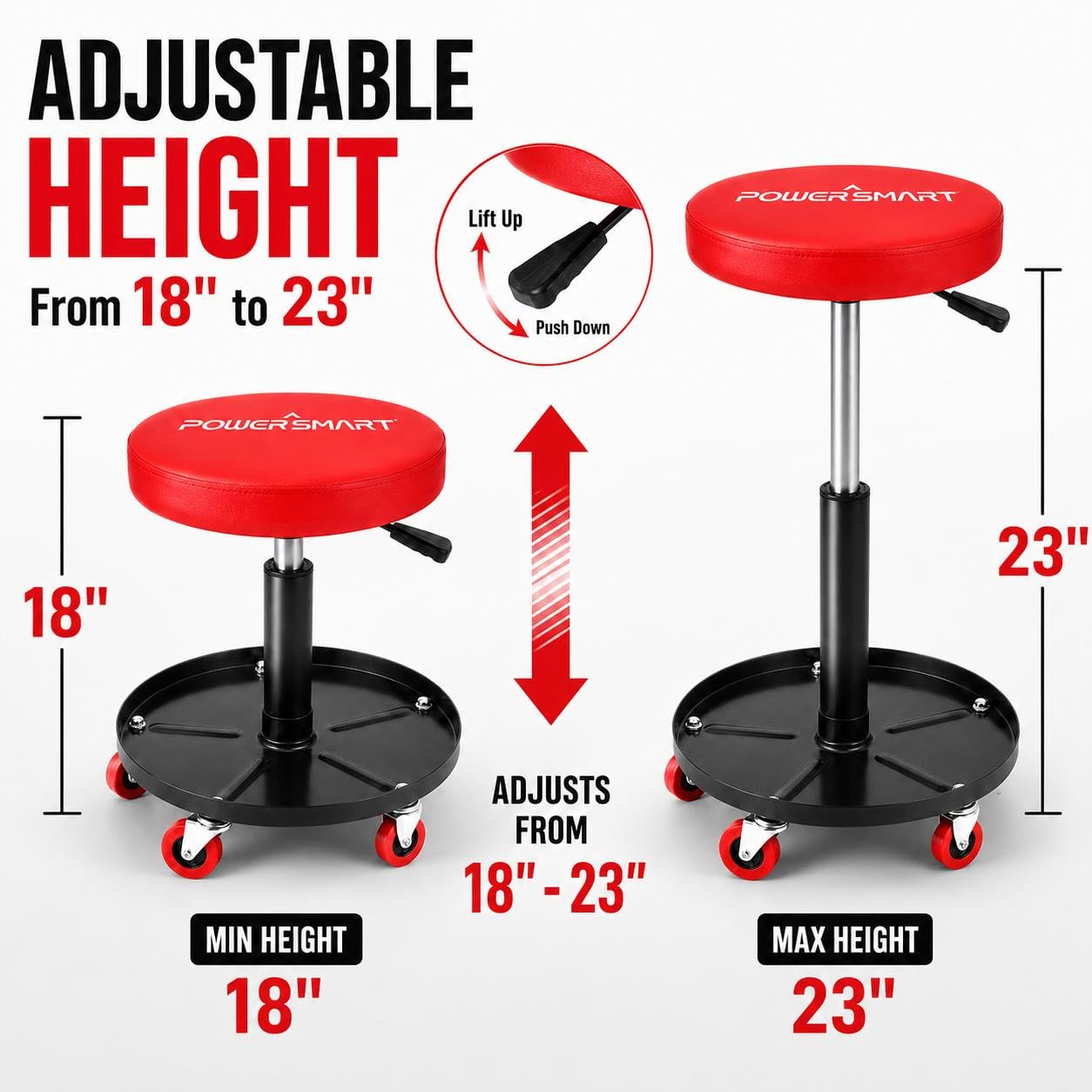 PowerSmart five-caster base detail for smooth mobility across garage floors