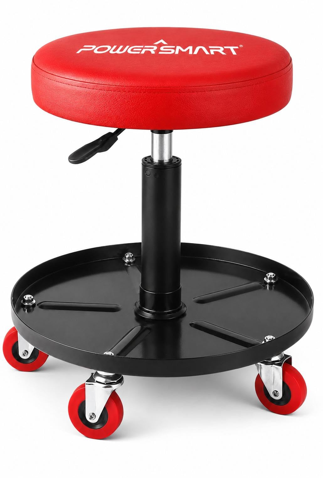 PowerSmart roller seat front view showing sturdy frame and benefit of durable support