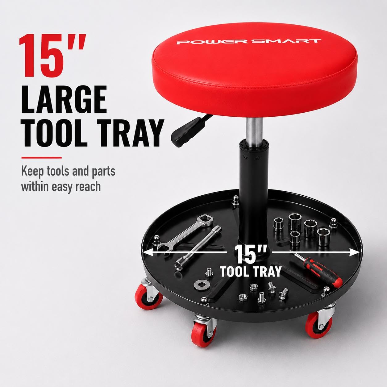 PowerSmart roller seat in garage use improving reach and reducing fatigue