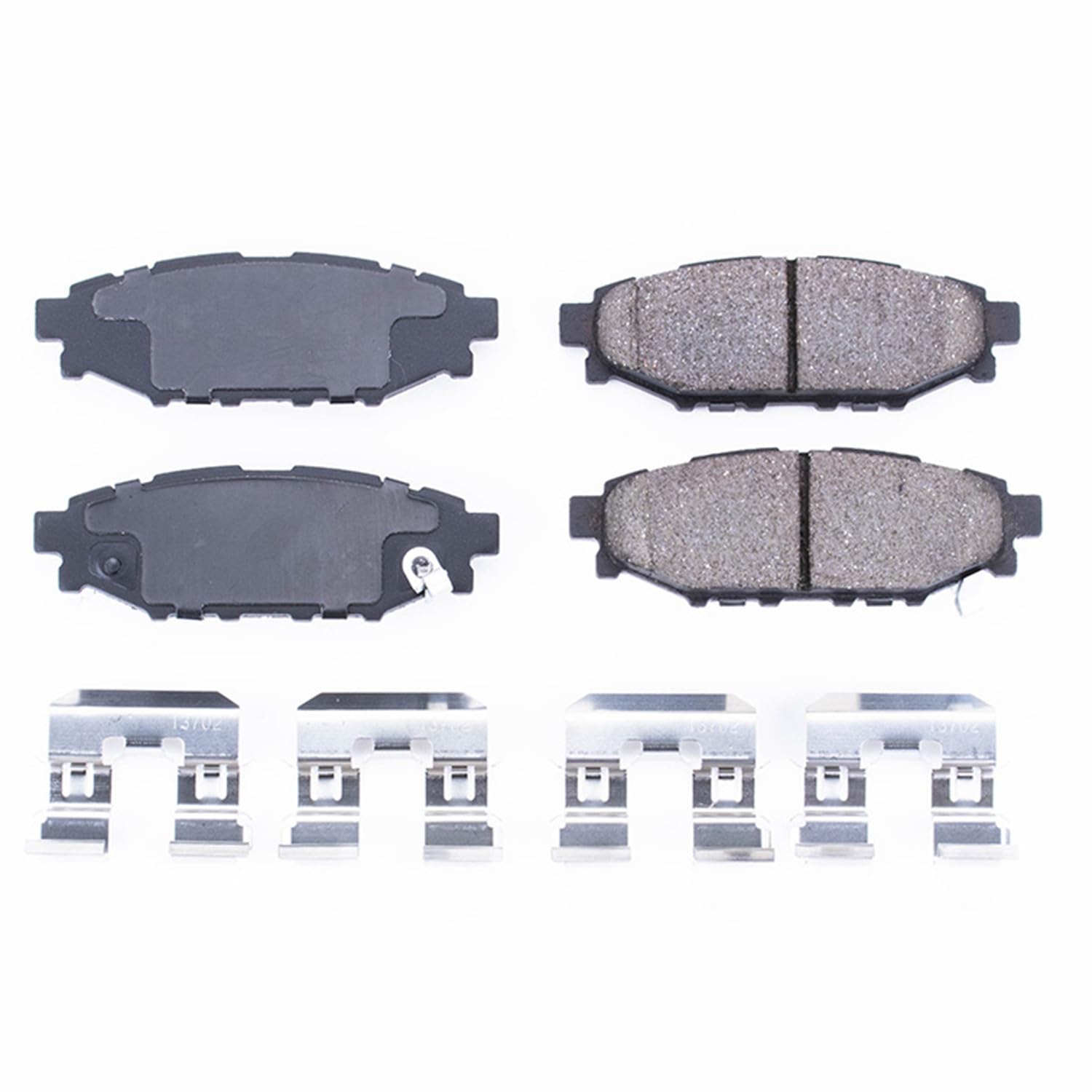 PowerStop Z17 close-up of ceramic friction surface showing chamfers and slots for quick break-in