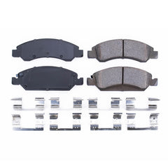 PowerStop Z17 pad face close-up highlighting chamfered, slotted surface benefit