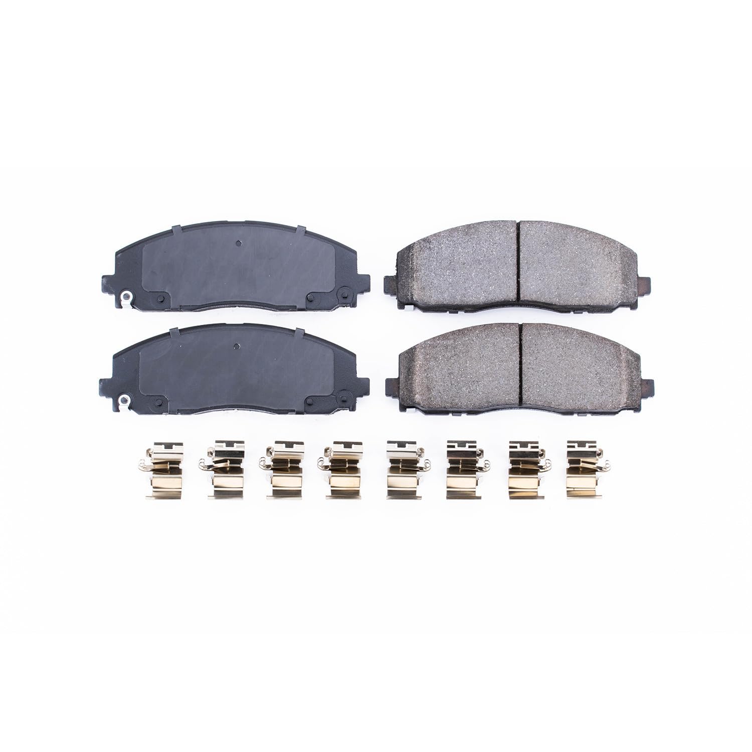 PowerStop Z17 pad front face close-up showing chamfered and slotted surface benefit