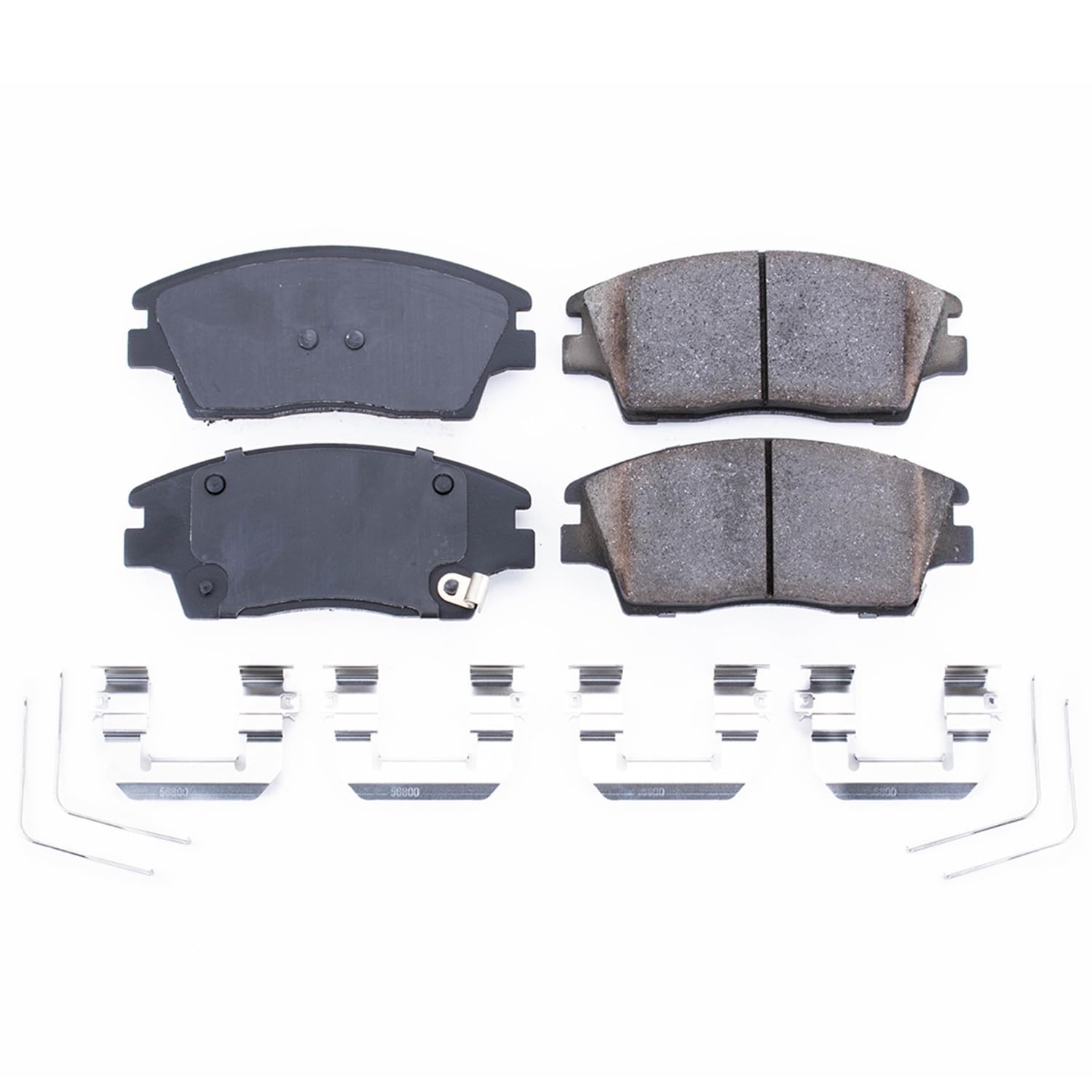PowerStop Z17 ceramic pad face close-up showing chamfer and slot for quiet braking