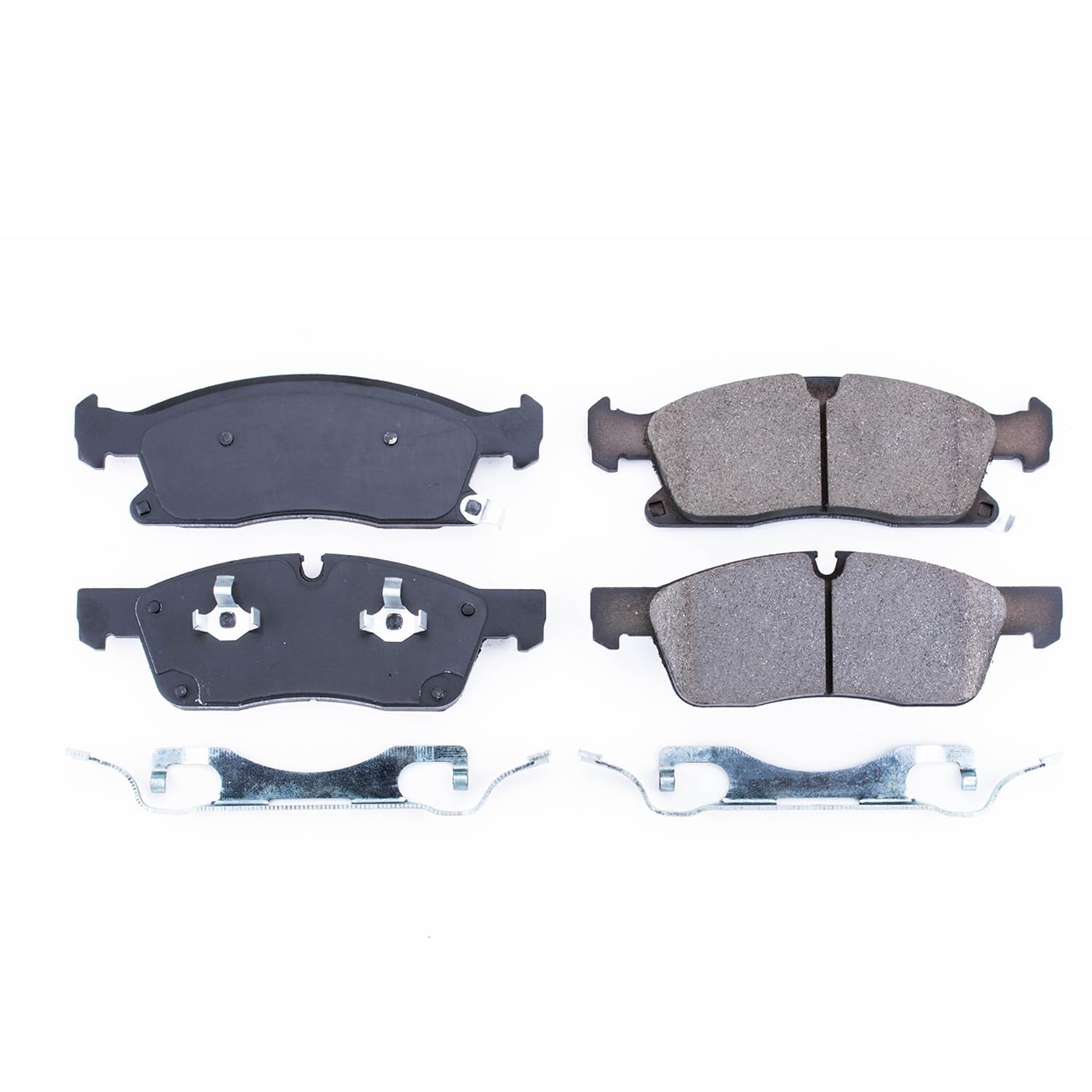 PowerStop Z17 pad profile close-up highlighting chamfered slotted surface for quiet braking