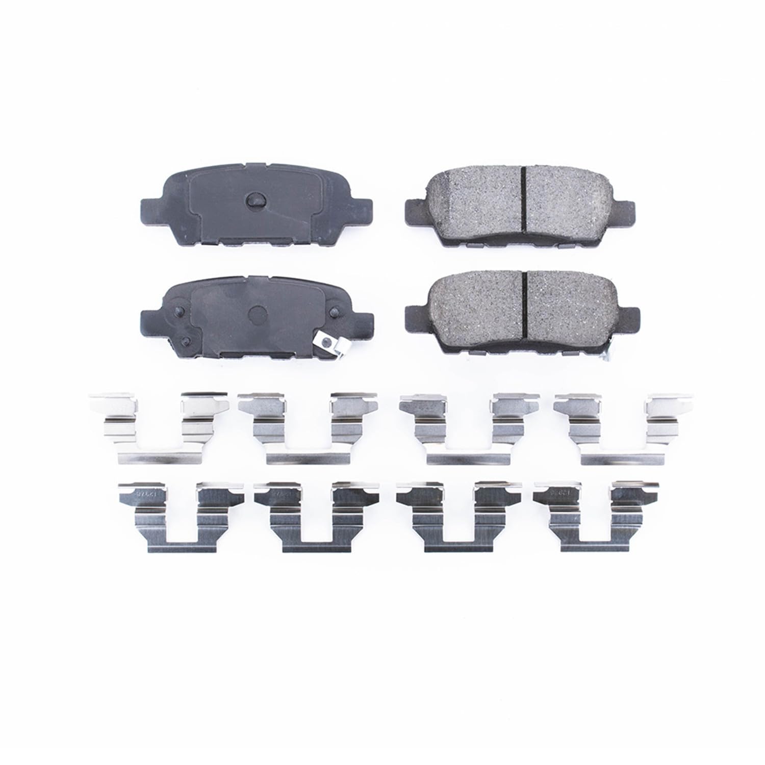 PowerStop Z17 pad surface close-up showing chamfered slotted faces for quiet stopping