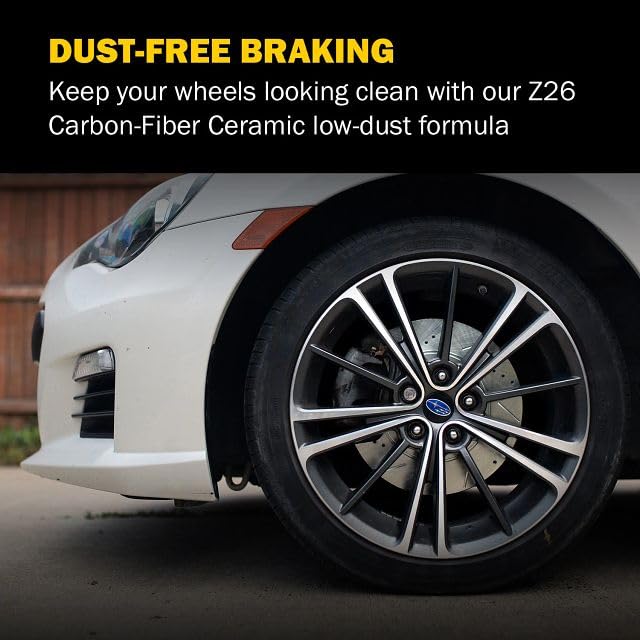 PowerStop Z26 rear pad installed in caliper demonstrating direct-fit convenience