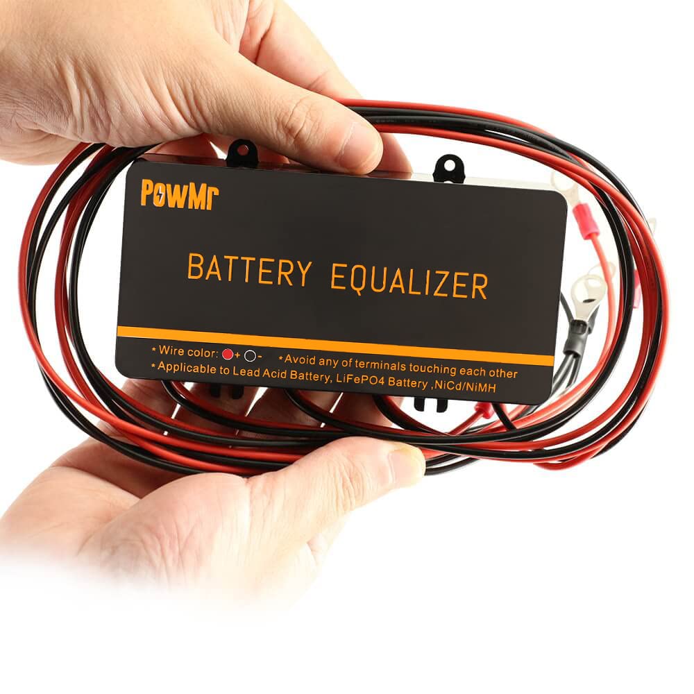 PowMr equalizer paired units on larger battery bank enabling balanced multi‑string systems