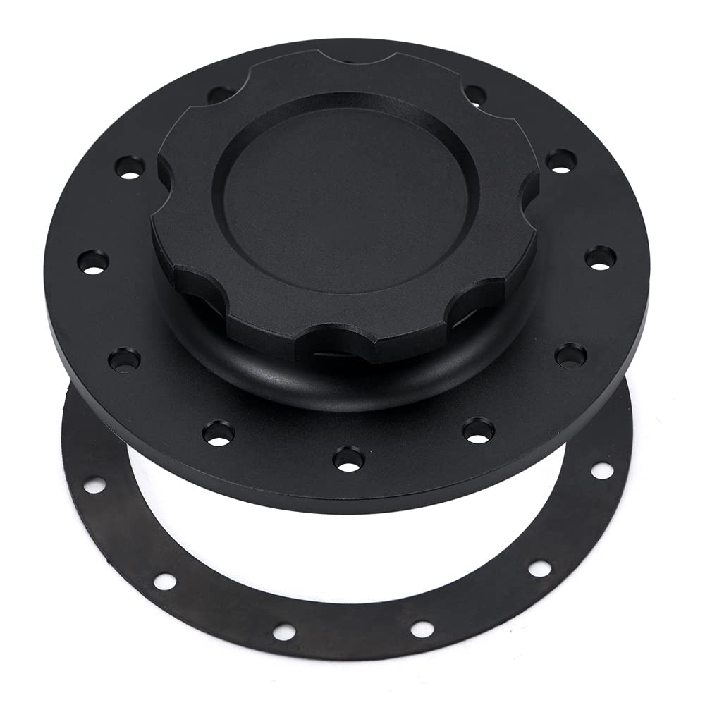 PQY billet fuel cap front view showing flush-mount design and clean finish