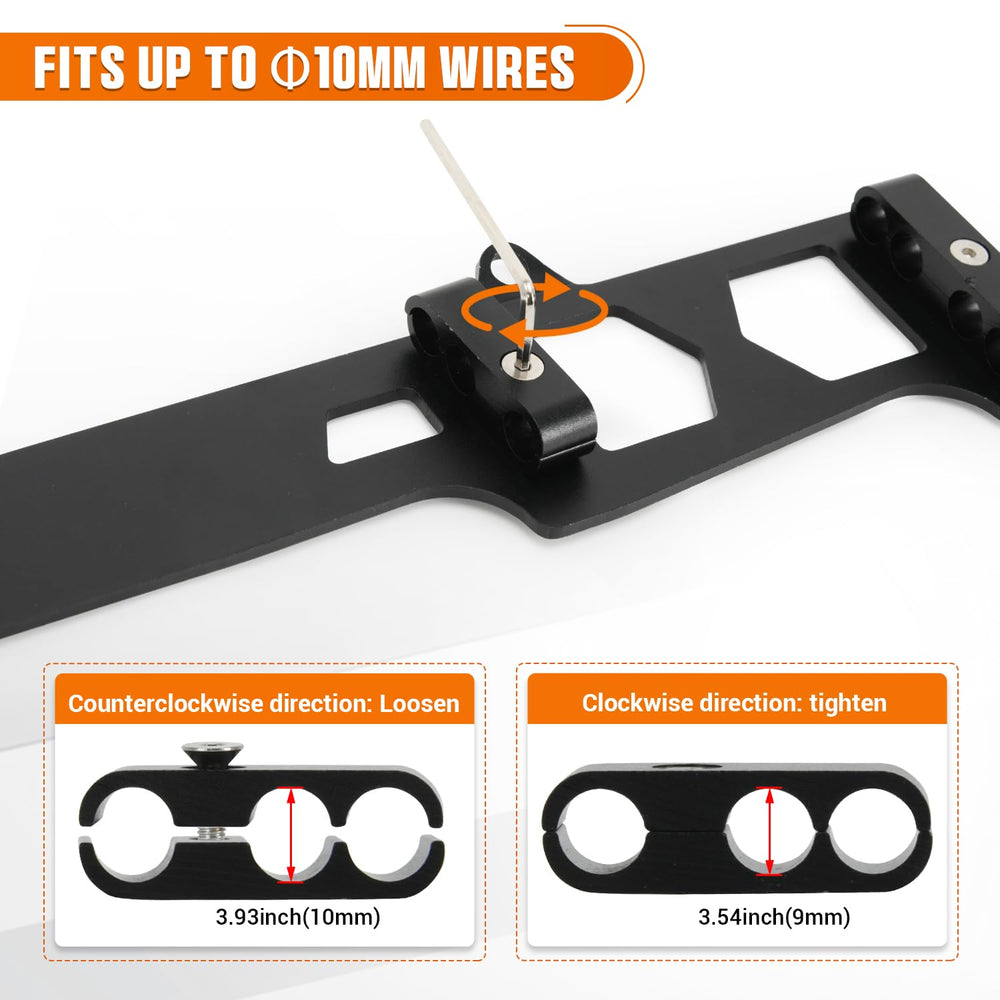 PQY looms beside ruler and spark plug wires showing adjustable fit and size clarity