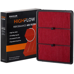 Premium Guard HIGHFLOW front view showing filter shape and fit benefit