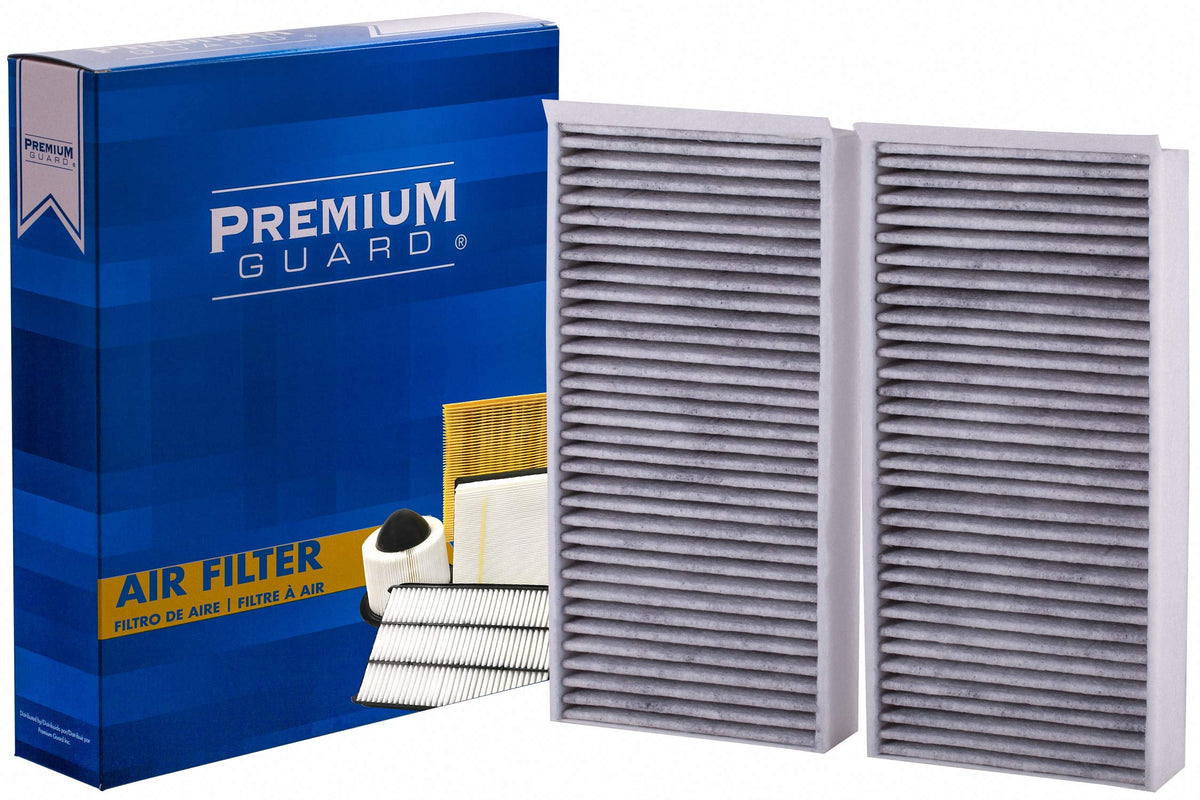 Premium Guard front view of cabin filter showing pleated media for improved particle capture