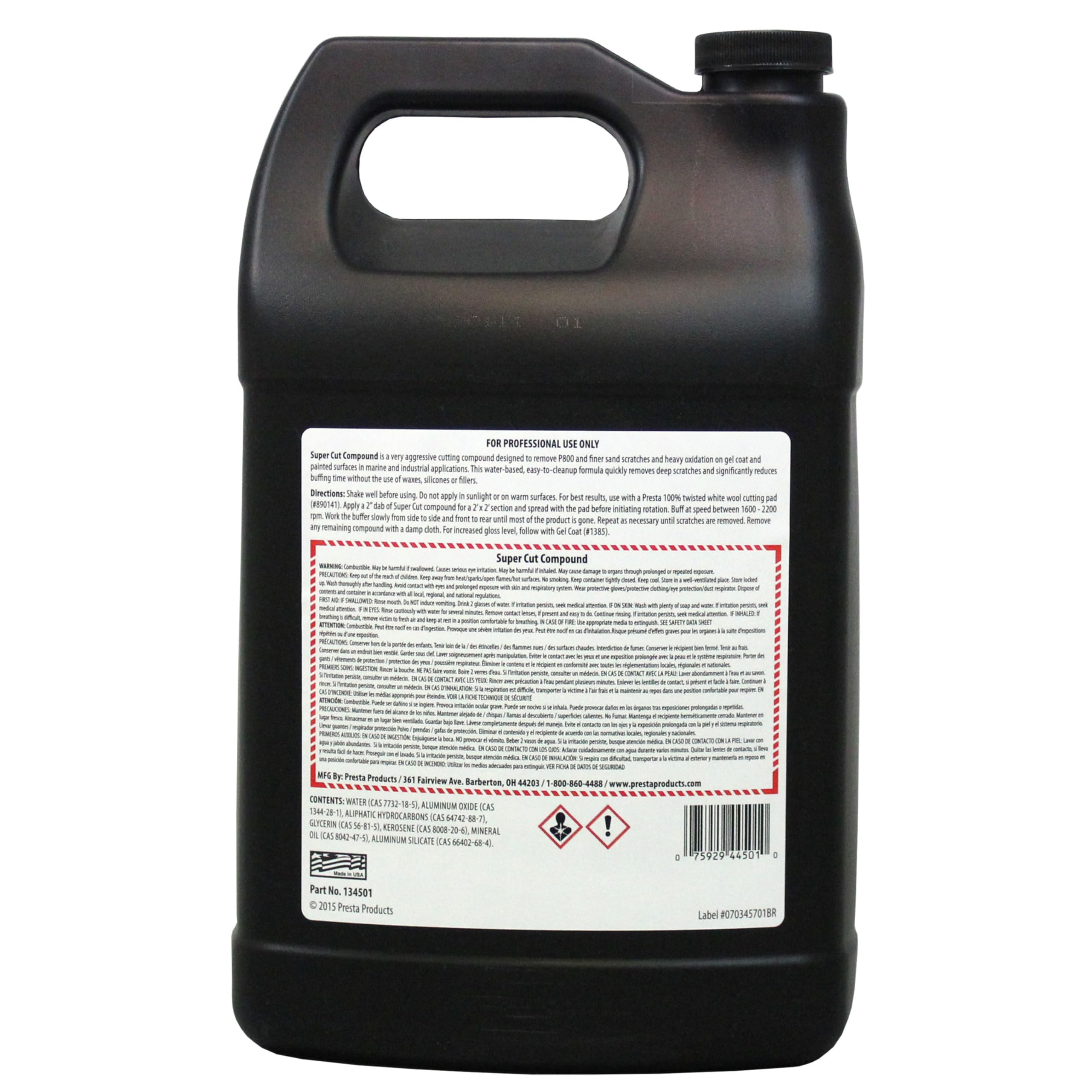 Presta Super Cut Compound applied during rotary buffing removing oxidation