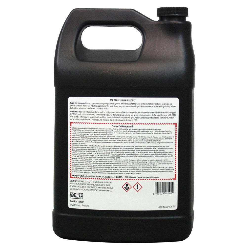 Presta Super Cut Compound applied during rotary buffing removing oxidation