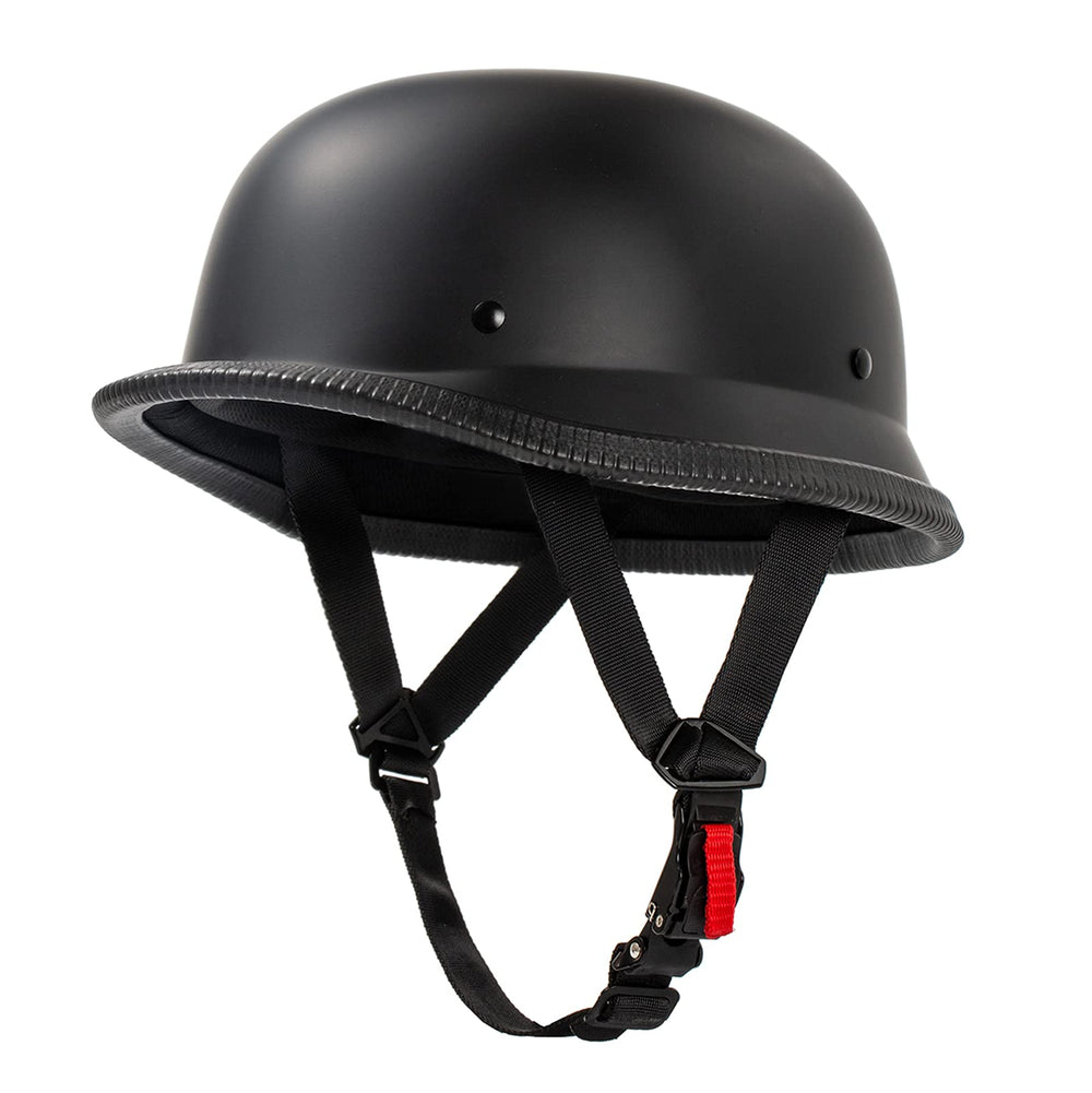Pretoee helmet front view showing matte black finish and retro silhouette, stylish protection