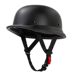 Pretoee helmet front view showing matte black finish and retro silhouette, stylish protection