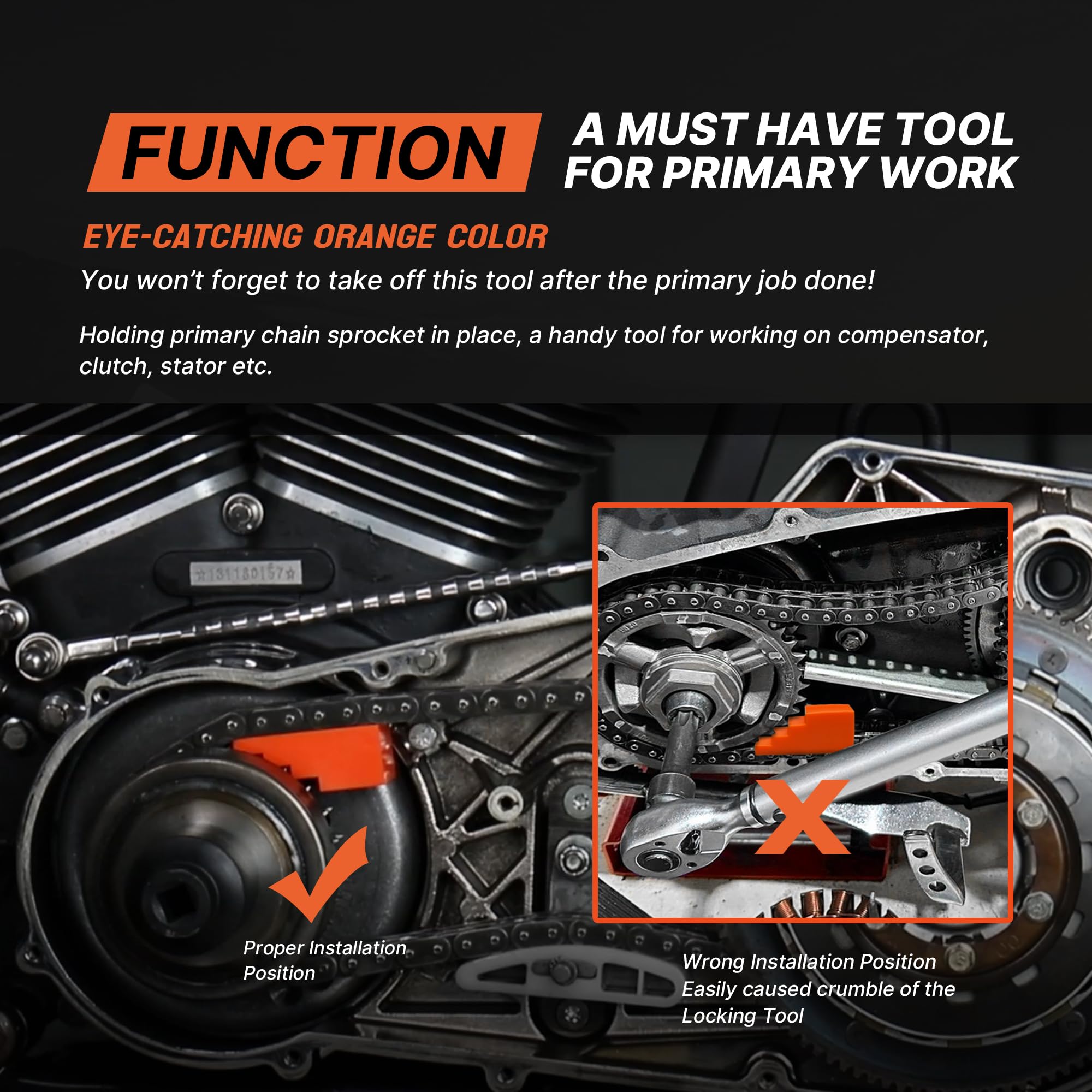 Prewired tool installed between sprocket and chain demonstrating immobilization benefit