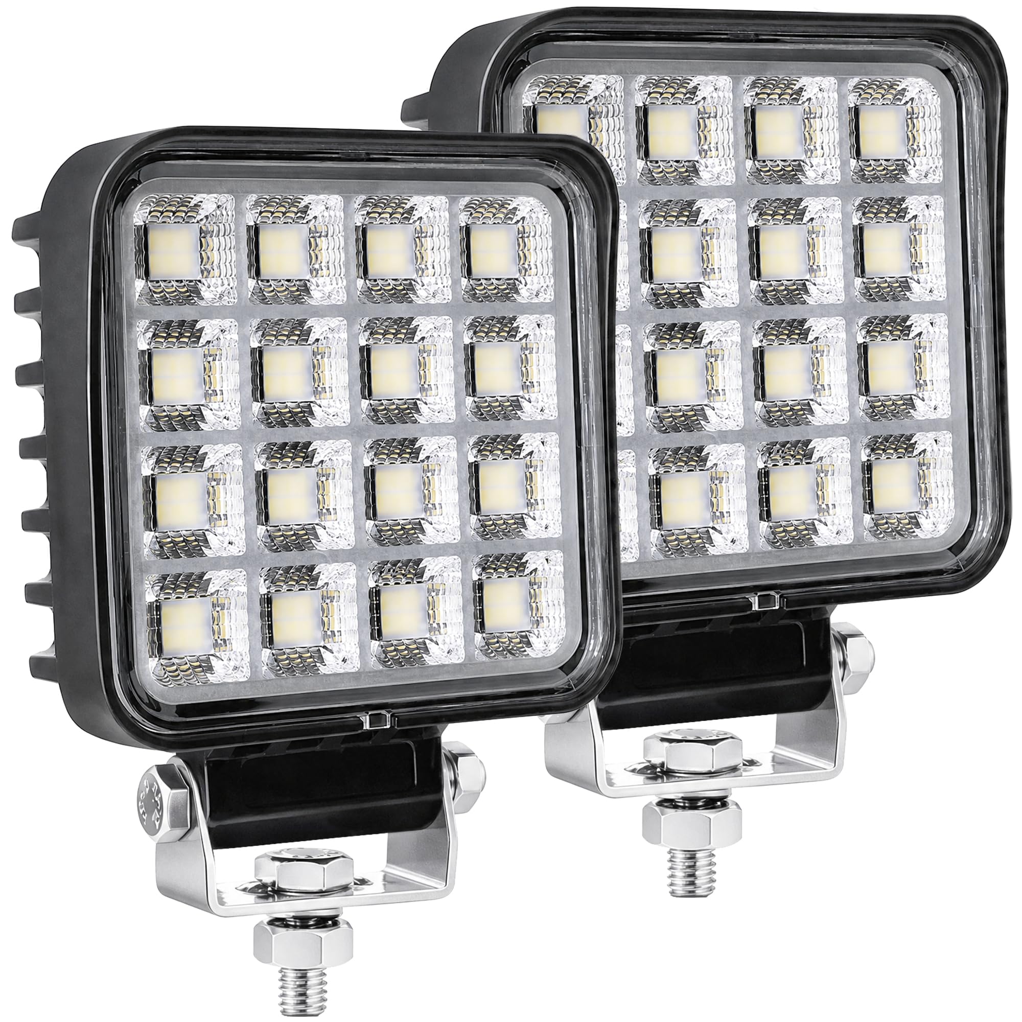 Primelux front view of two lights showing bright beam and durable build