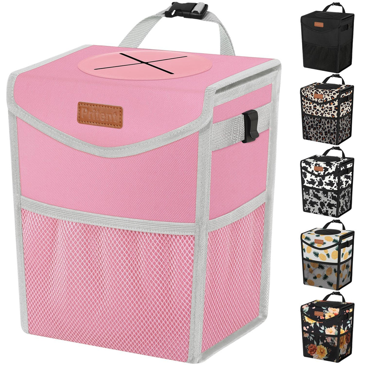 Pritent front view showing compact trash can and tidy lid benefit