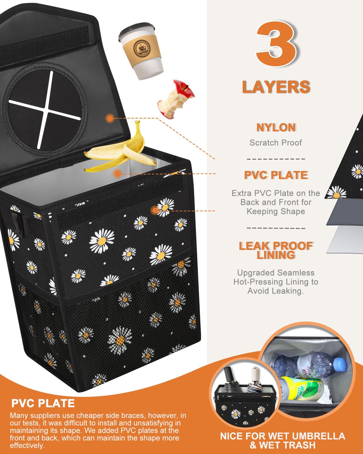 Pritent interior PEVA lining close-up showing leakproof cleaning benefit