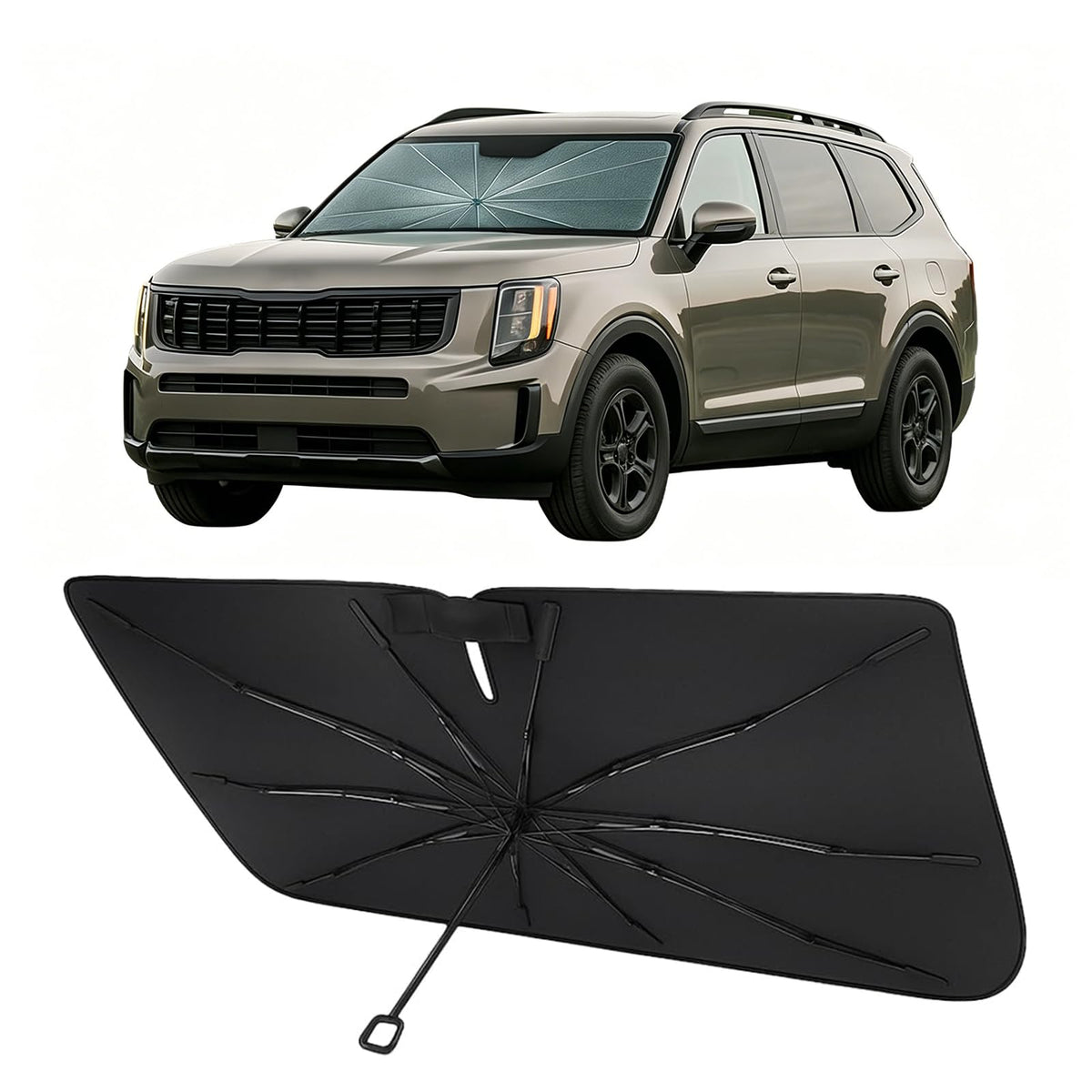 Proadsy front overlay fitted on Kia Sorento windshield showing full coverage benefit