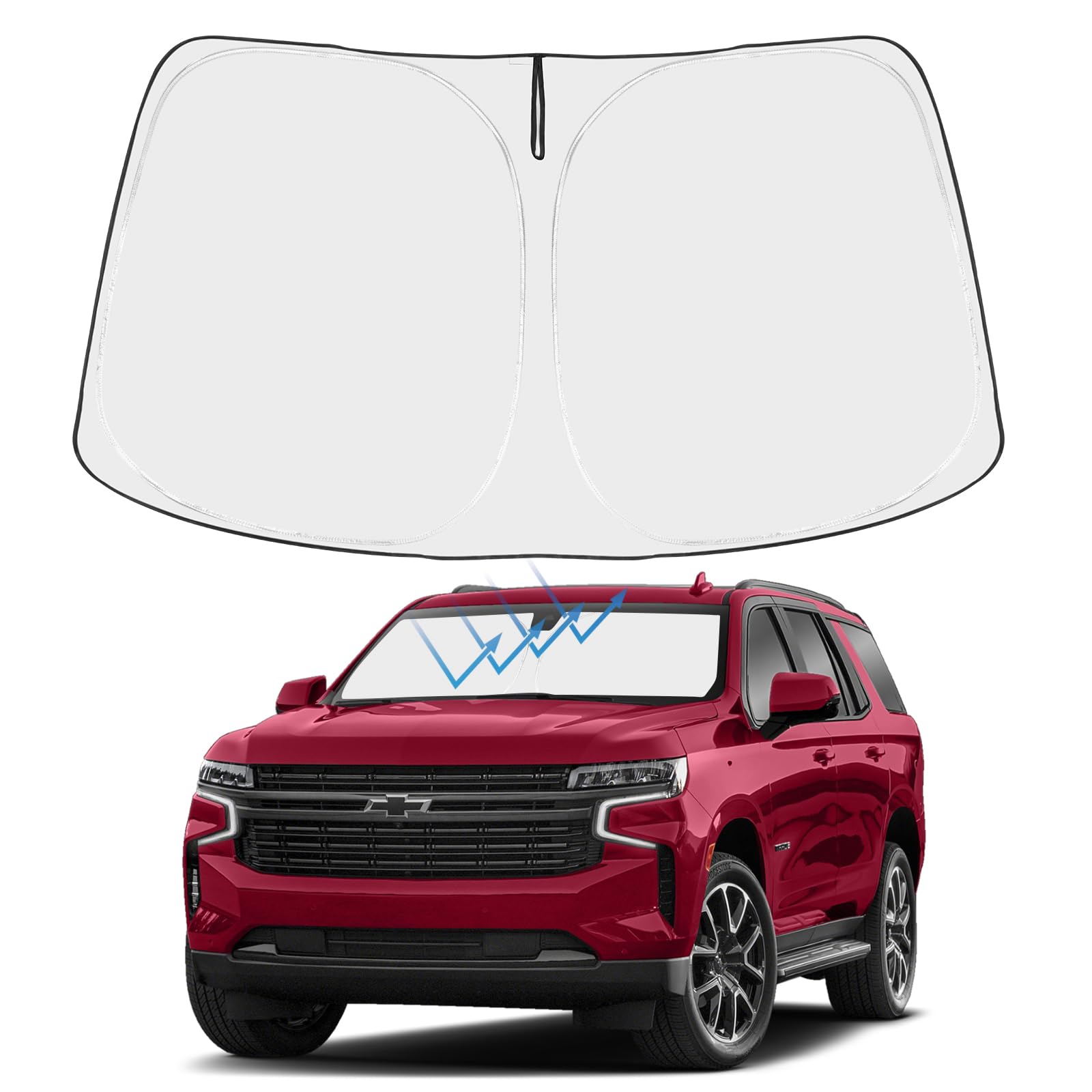 Proadsy front view showing full Tahoe windshield coverage benefit fit