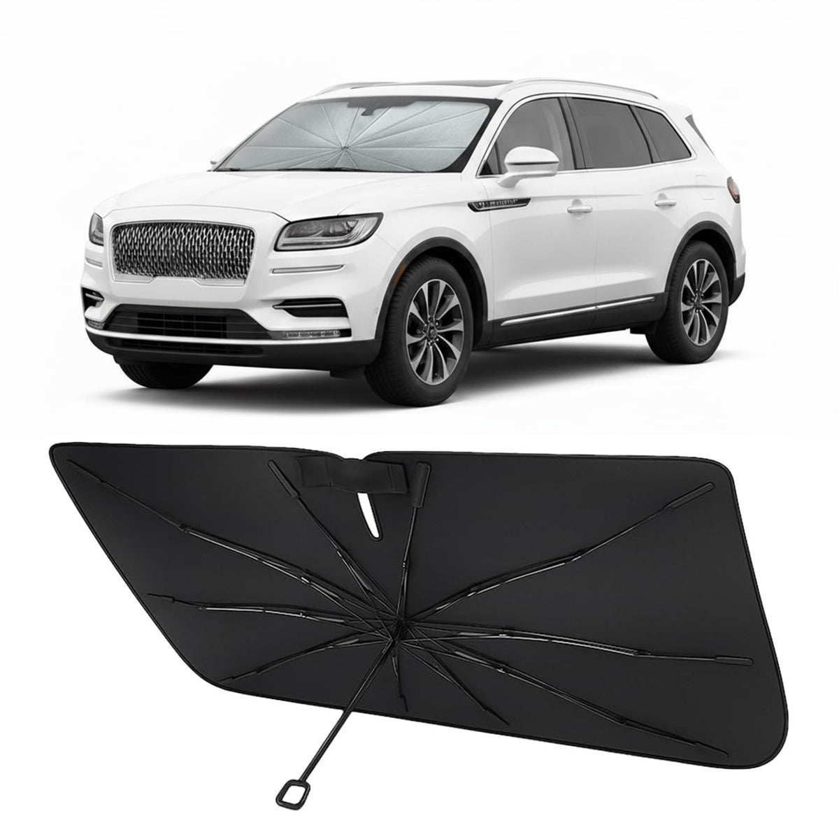 Proadsy front view showing precise Lincoln Nautilus fit and full windshield coverage