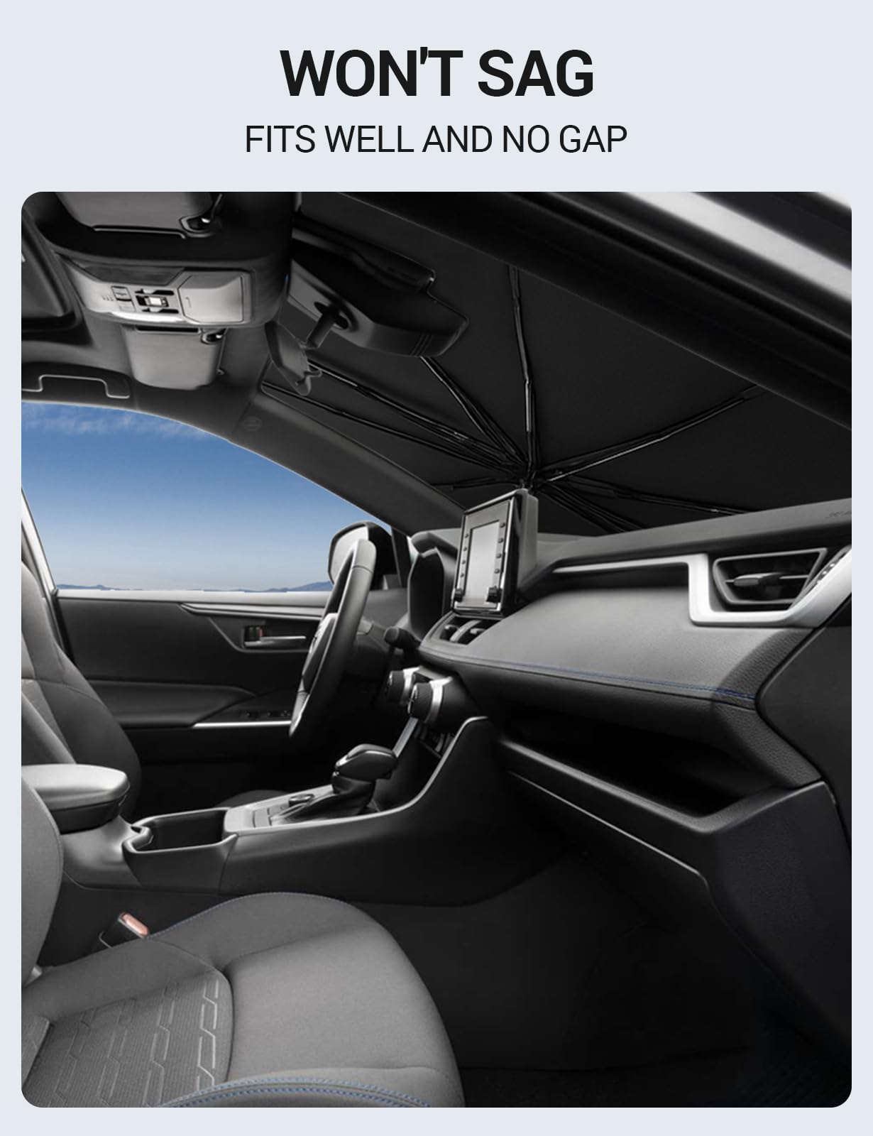 Proadsy shade installed in Ford Expedition showing full windshield protection