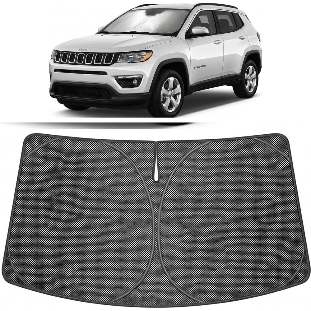 Proadsy front view on Jeep Compass showing full windshield coverage and heat reduction