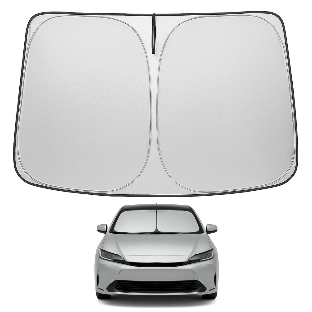 Proadsy front view of custom-fit Prius shade shows full windshield coverage benefit