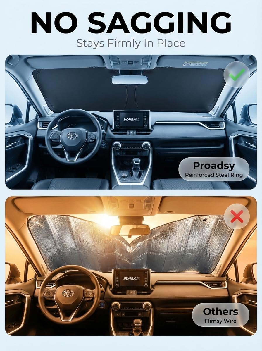 Proadsy sun shade next to a hand showing size and precise fit for BMW X6