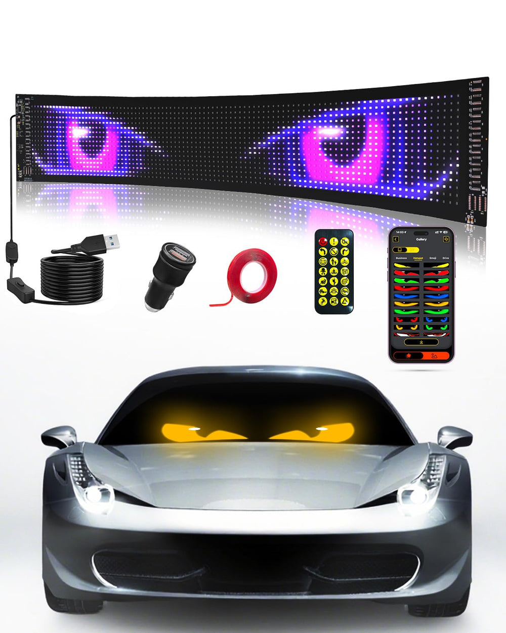 Probapro front view windshield LED sign showing clear devil-eye display benefit